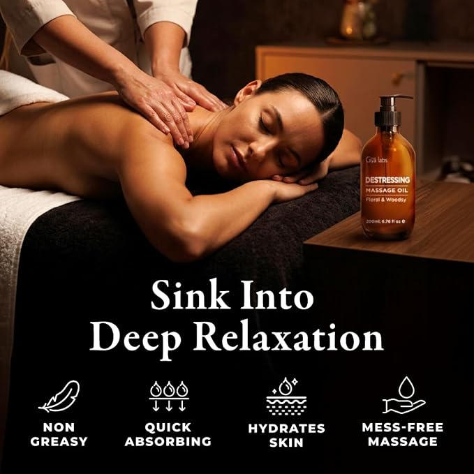 Gya Labs Destressing Massage Oil - 6.76 Fl Oz - Targets Tension for Spa-Like Massages, Lavender Massage Oil for Skin - Premium Ingredients, Non-GMO and Cruelty-Free