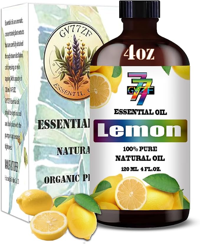 Lemon Essential Oil - GV77ZF Lemon Oils for Diffusers, Humidifiers, DIY Candles, Soap, Cleaning, Home, Office, Yoga, Massage, Gifts - 4 fl oz (120 ml)