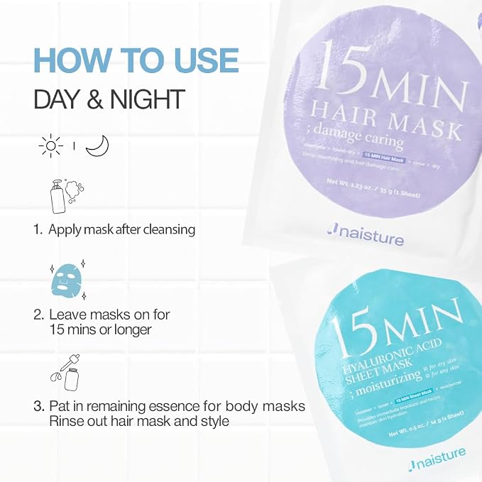 Naisture 15 Min Groom Me Kit Skincare Gift Set for Men – All-in-One Bundle with Hair, Face, & Eye Masks, Complete Grooming Self-Care Kit (5 pcs)