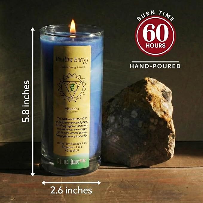 Premium Scented Candle Hand Made Chakra Energy Jar | 11 Oz Jar | Positive Energy, Visuddha| Yoga, Prayer & Meditation | Long Burn 60 Hours | Essential Oils of Moroccan Rose & Chamomile | Aloha Bay