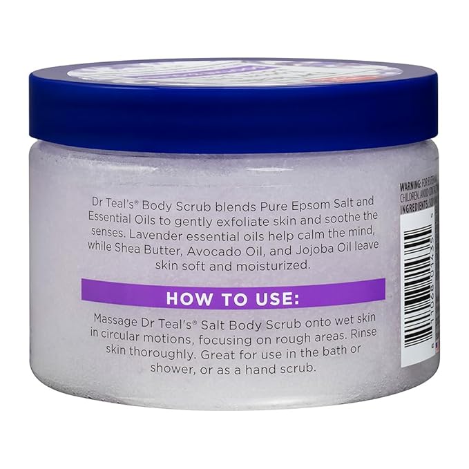 Dr Teal's Pure Epsom Salt Body Scrub, Soothe & Sleep with Lavender Essential Oils, 16 oz