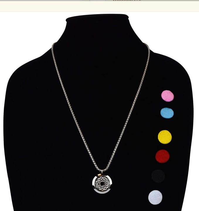 Wild Essentials Sunflower Essential Oil Diffuser Necklace, Stainless Steel Locket Pendant with 24 inch Chain, 12 Color Refill Pads, Customizable Color Changing Perfume Jewelry for Aromatherapy