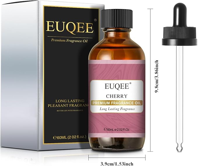 EUQEE 2.02 Fl oz Cherry Fragrance Oil, 60ml Premium Essential Oil with Glass Dropper for Diffusers, Candle & Soap Making