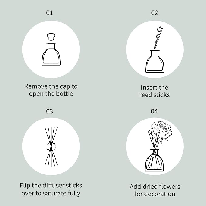 Reed Diffusers Set Flower Scented Diffuser for 140 Days, Flower Diffuser 8.5 fl oz with Dried Flowers and Decorative Rose, Long Lasting Home Fragrance with 10 Sticks for Bathroom, Shelf, Office Decor