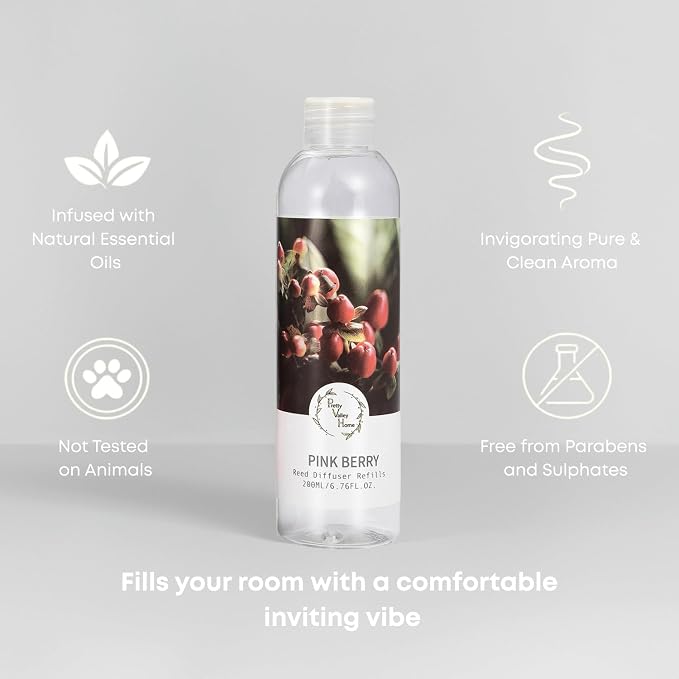 Reed Diffuser Refill/Pink Berry 200ml (6.76 fl.oz), Reed Diffuser Oil Home Fragrance for Bathroom, Bedroom, Office Decor