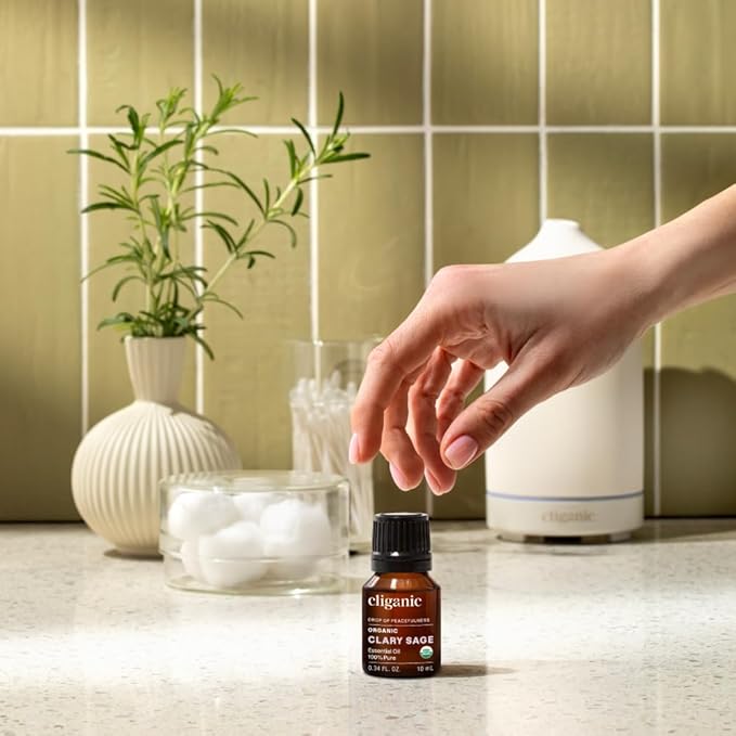 Cliganic Organic Clary Sage Essential Oil, 100% Pure Natural for Aromatherapy | Non-GMO Verified