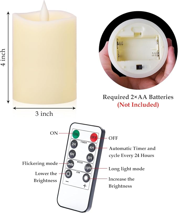 Realistic Flickering Flameless Candles with Timer - Battery-Powered 4 Inch Ivory LED Pillar Candle for Weddings, Valentine's Day & Indoor/Outdoor Decor - Safe for Kids/Pets (1-Pack)