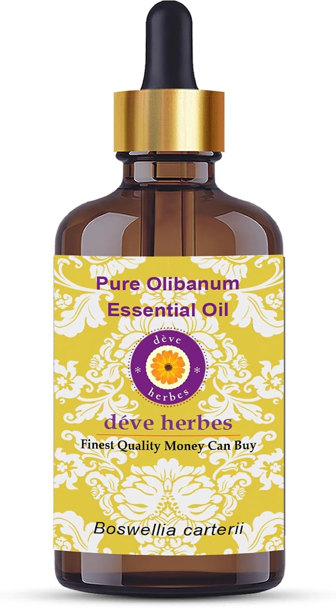 dève herbes Olibanum Essential Oil (Boswellia carterii) with Glass Dropper | Pure | Non-Sticky | Non-Greasy | Lightweight | Men & Women | All Skin Types | Steam Distilled 100ml X 2 (6.76 oz)