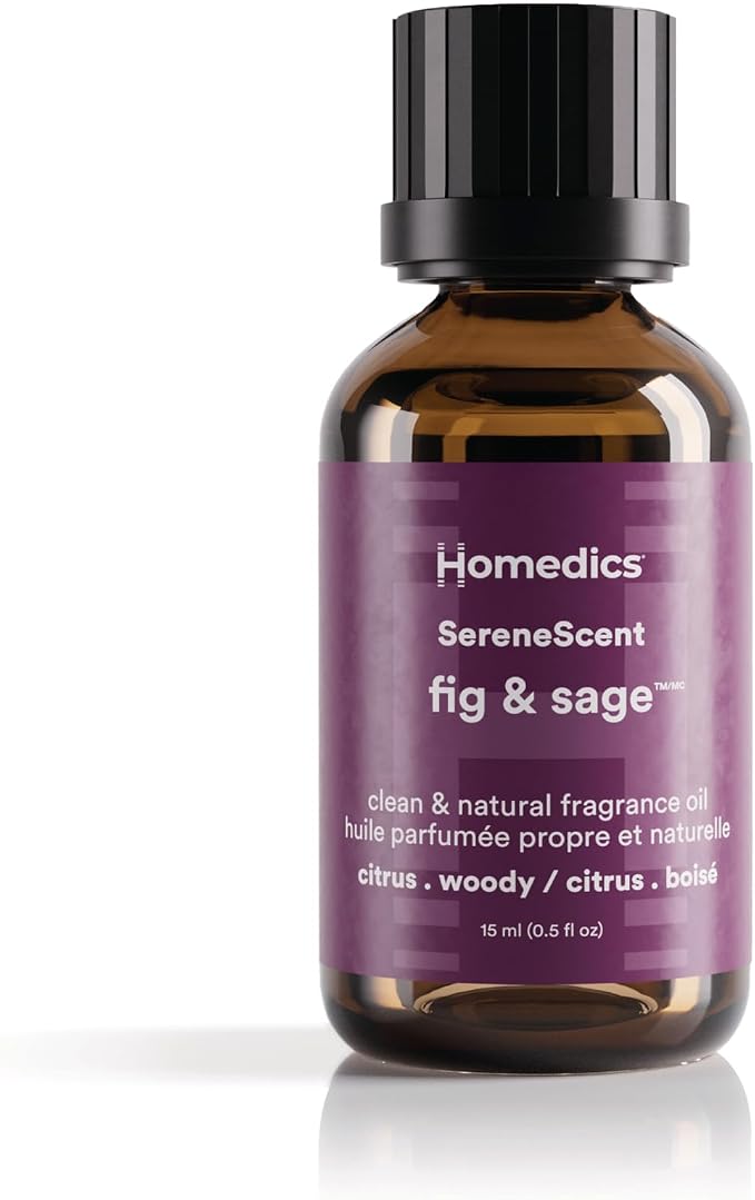Homedics SereneScent Diffuser Oil — Fig & Sage, Fresh & Herbal Home Fragrance, 15ml, for Uplifting & Relaxing Ambiance, Compatible with SereneScent Diffusers, Ultrasonic Diffusers
