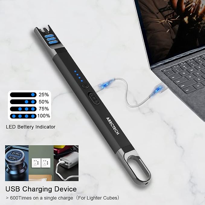 ARECTECH Electric Candle Lighter Rechargeable USB Long Gill Lighter for Candle Cooking Camping BBQs Fireworks Black
