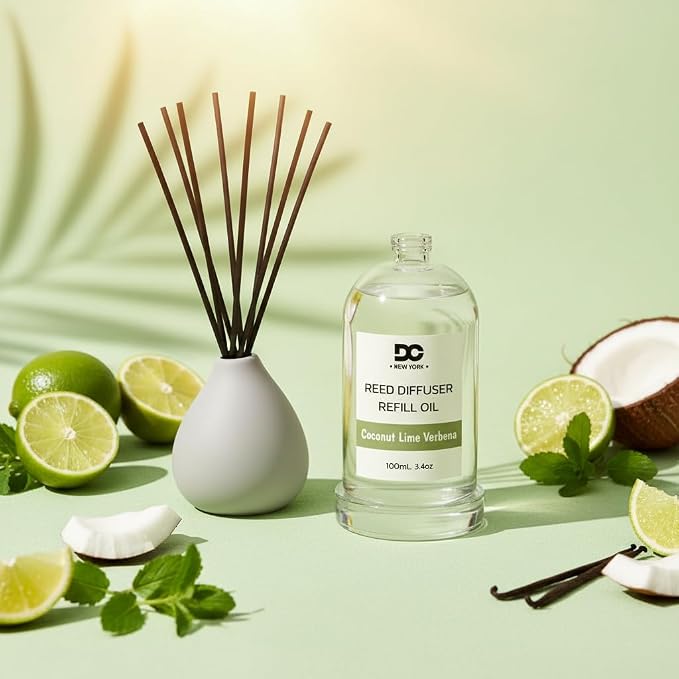 Daniella's Candles Coconut Lime Verbena Reed Diffuser Refill Oil, 3.4oz/100ml, Premium Fragrance Oil, Home Fragrance, Long Lasting Oil for Reed Diffuser