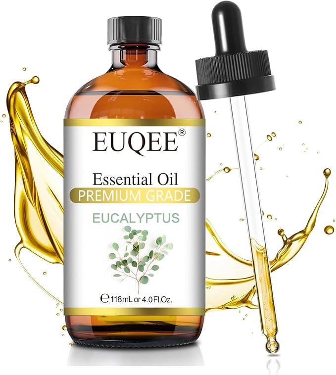 EUQEE Eucalyptus Essential Oil 118ml Pure Eucalyptus Oil with Glass Dropper for Aromatherapy, Diffuser, Soap & Candle Making - 4Fl.Oz