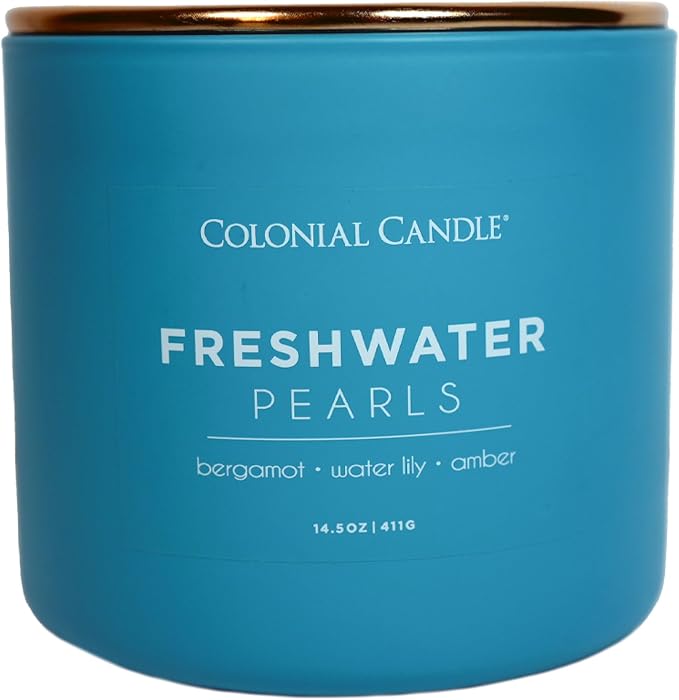 Colonial Candle Freshwater Pearls Scented Jar Candle, Pop of Color Collection, 3 Wick, 14.5 oz - Up to 60 Hours Burn