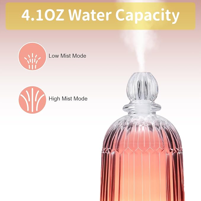 Glass Essential Oil Diffuser, Small Cool Mist Humidifier Glass Cover & Plastic Reservoir with 7 Color LED Lights, Auto Shut-Off for Home, Office, Spa 120ml(Copper Bottom)