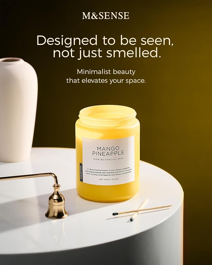 M&SENSE Mango Pineapple Scented Candle, 19.4oz Non Toxic Natural Soy Wax 110 Hours Long Lasting Burn Fruit Scent Summer Gifts for Housewarming, 2 Wick Aromatherapy Candle for Women Men Family Friends