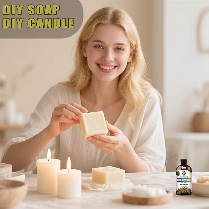 Cedarwood Essential Oil 4fl oz Diffuser DIY Candle Soap | Yoga; Gift; Aroma; Natural; Humidifier Safe; Home Office; Relaxing; Woody Scent; Cleaning; Steam Distilled; Multipurpose