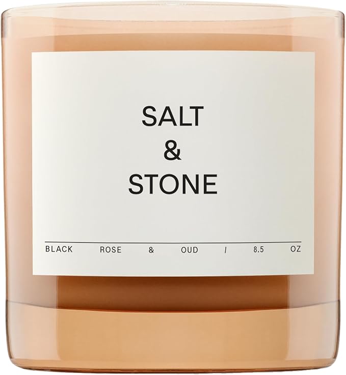 Salt & Stone Scented Candle for Women & Men | Coconut & Soy Blend Wax | Hand-Poured, Aromatic & Fragrant | 100% Cotton Wick | Long-Lasting 50 Hour Burn Time | Black Rose & Oud 8.5 oz