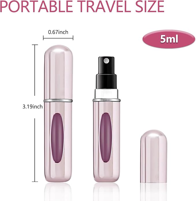 opasyo 4 Pcs Mini Perfume Atomizer Refillable Bottle, 5ml Portable Bottom Fill Scent Dispenser, Leak-Proof Cologne Travel Spray Pump for Purse & Luggage (Silver/Pink/Blue/Black)