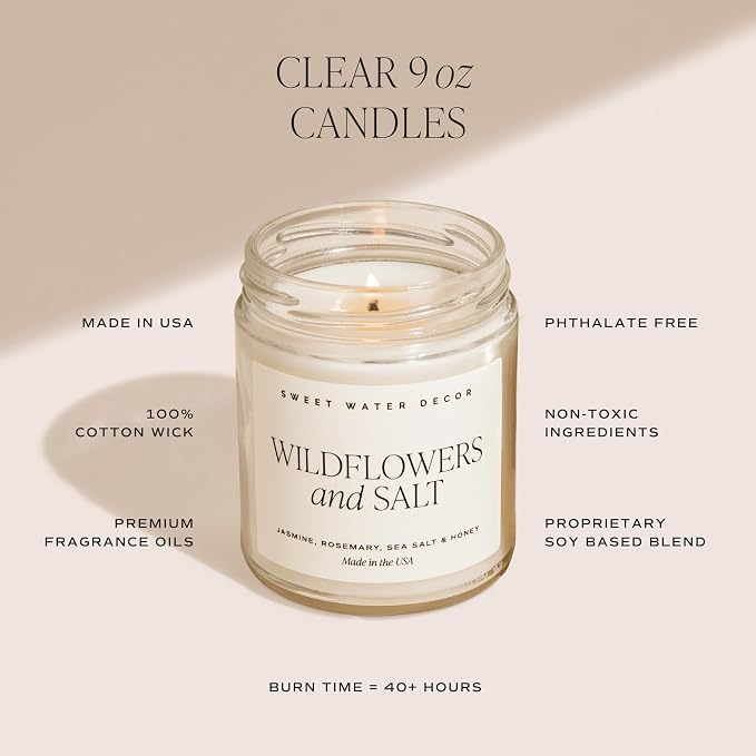 Sweet Water Decor Holiday Candle - Cloves, Pine, and Sandalwood Festive Winter Scented Soy Candles for Home - 9oz Clear Jar, 40 Hour Burn Time, Made in the USA