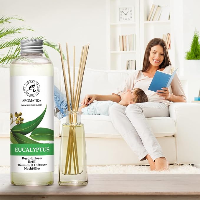 Reed Diffuser Refill Eucalyptus with Eucalyptus & Peppermint Essential Oils 6.8 Fl Oz - Scented Diffuser - Room Diffuser Refill with Fresh and Long Lasting Fragrance - Home Fragrance