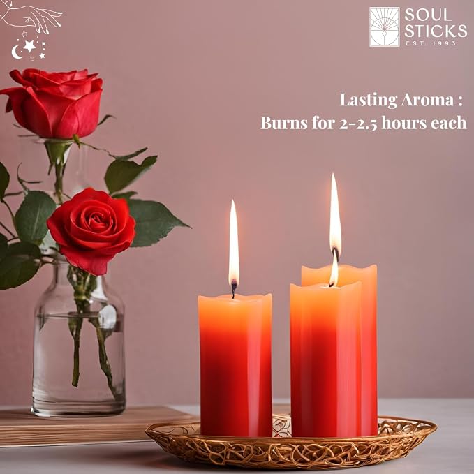 SOUL STICKS 4" Scented Ritual Candles Chime Taper Premium Candles 20 pcs for Rituals, Ceremonies, Meditation, Altar and Spells (Red/Rose)