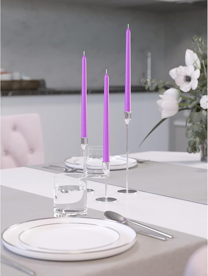 CANDWAX 14 inch Taper Lilac Candles Pack of 4 - Unscented Smokeless Dripless Tall Candlesticks - Perfect for Special Occasions, Ordinary Dinners, for Mother's Day - Lavender Candle Sticks