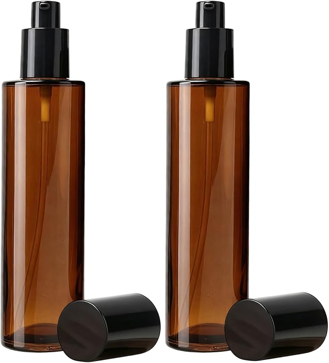 2 PCS 100/3.4oz Amber Glass Travel Bottles with Black Pump, Leakproof Lotion Dispenser for Essential Oil, Cream, Shampoo, Body Wash & Travel Toiletries (120ml)