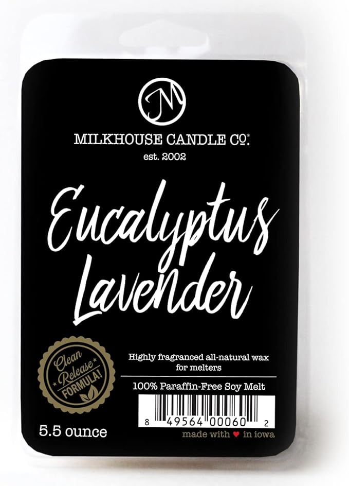 Milkhouse Candle Company Eucalyptus Lavender Soy Wax Melts - Lavender | Eucalyptus | Soft Spice Scented - 5.5 oz, Hand-Poured, Made in the USA