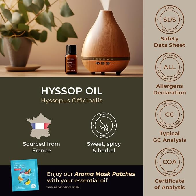 100% Pure Hyssop Essential Oil - 0.34 Fl Oz - Hyssop Oil for Hair, Skin, Diffuser, Aromatherapy & DIY Candle Making Scent
