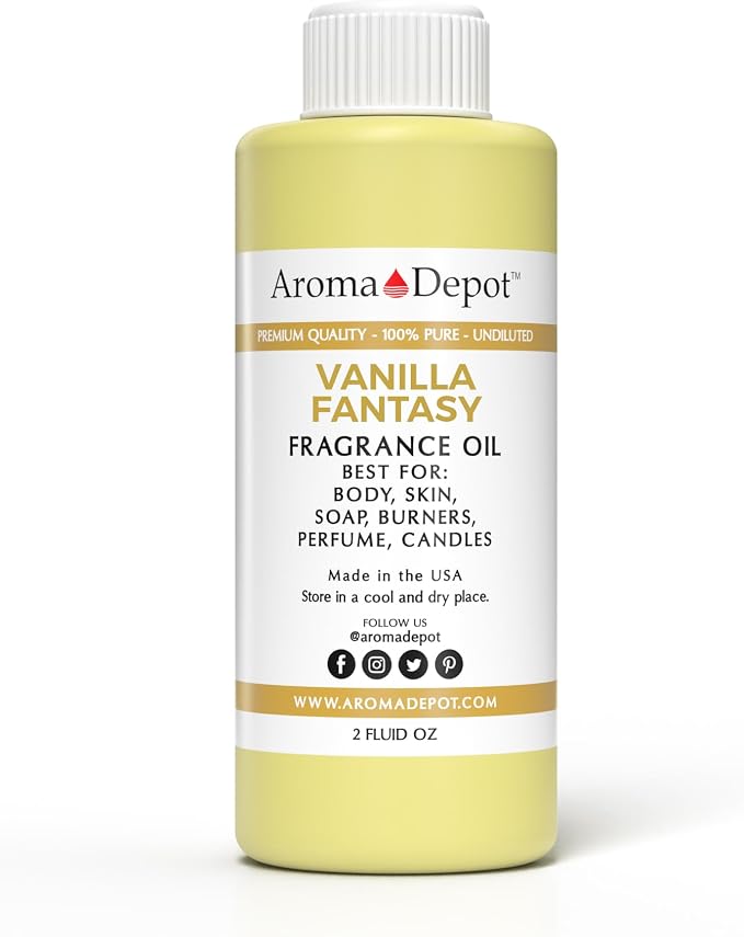 Aroma Depot 2oz Vanilla Fantasy Perfume Oil for Making, Body Oil, Soap, Candle Making & Incense. Our Version is a Premium Quality Undiluted & Alcohol Free