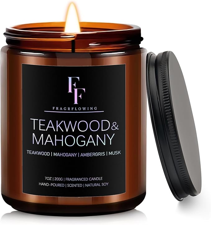 Teakwood & Mahogany Candle, Scented Candle for Home Soy Wax Candle, Aromatherapy Candle Gifts, 7oz