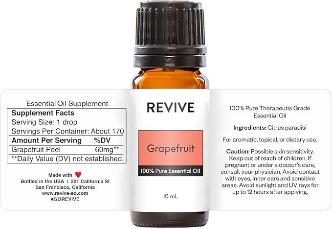 Grapefruit Essential Oil by REVIVEEO - 100% Pure Therapeutic Grade, for Diffuser, Humidifier, Massage, Aromatherapy, Skin & Hair Care