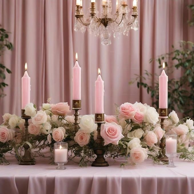 4 PCS Handmade Taper Candle Pink Small Candlesticks 7 inch Short Candlesticks for Dinner Household Wedding Party Home Décor