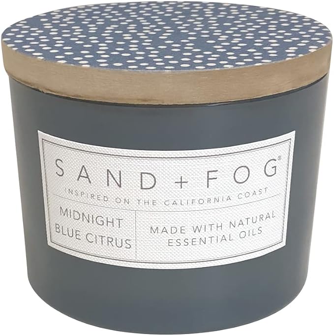 Sand + Fog Scented Candle - Midnight Blue Citrus – Additional Scents and Sizes – 100% Cotton Lead-Free Wick - Luxury Air Freshening Jar Candles - Perfect Home Decor – 12oz