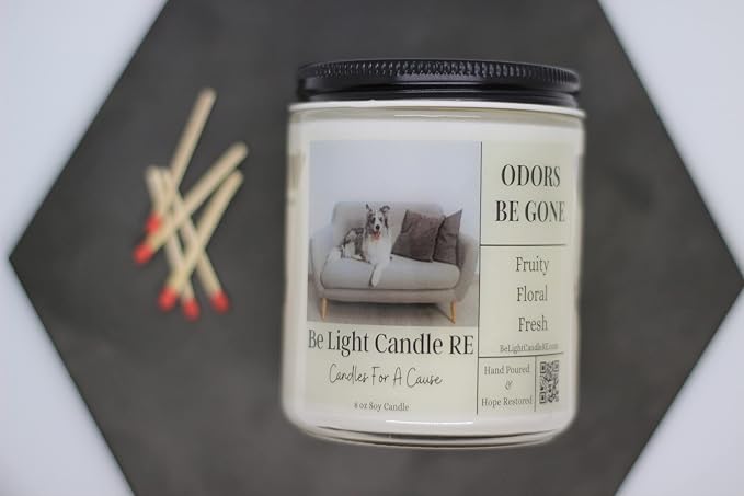 Odor Eliminating Candle Non-Toxic | Purpose-Driven Soy Scented | Fresh Linen Odor | 8oz Long Lasting Candle | Pet Odor Eliminator | Smoke Odor Eliminator (Odors Be Gone)
