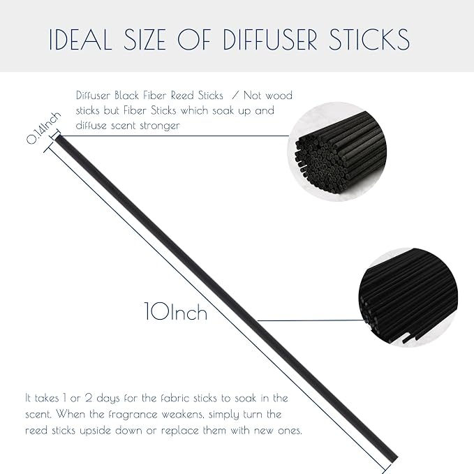 HOSSIAN 50PCS Reed Diffuser Stick- Diffuser Black Fiber Reed Sticks-10inch Black Diffuser Sticks- Reed Diffuser Refill for Reed Diffusers, Office Décor, Decoration