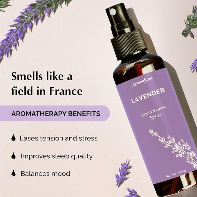 Lavender Room, Linen & Pillow Spray by Aromafume | 100ml/3.38 fl oz | with Pure Lavender Essential Oil | Aromatherapy Spray for Relaxation, Sleep & Stress Relief | Mist for Bedding, Fabrics