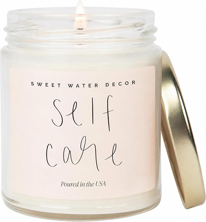 Sweet Water Decor Self Care Non Toxic Soy Candle - Candles for Home or Gifts - 100% Cotton Wick & Spa Scented Soy Wax Candles with 40 Hour Burn Time - 9oz Clear Jar - Made in the USA