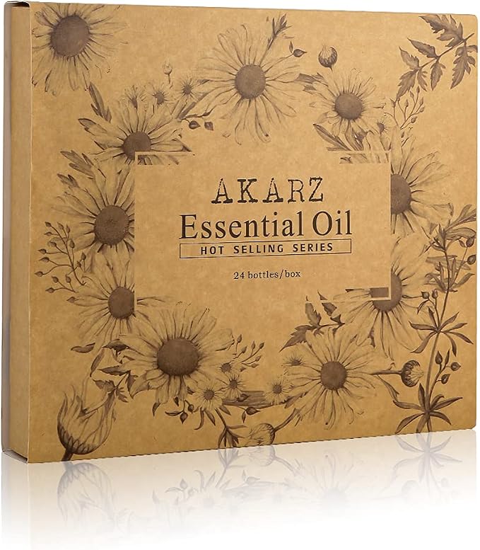 AKARZ 24 Packs Essential Oils Set, 24x10ml Aromatherapy Oils for Diffuser, Candle & Soap Making - Premium Variety Kit with Lavender, Peppermint & More - Gift Set