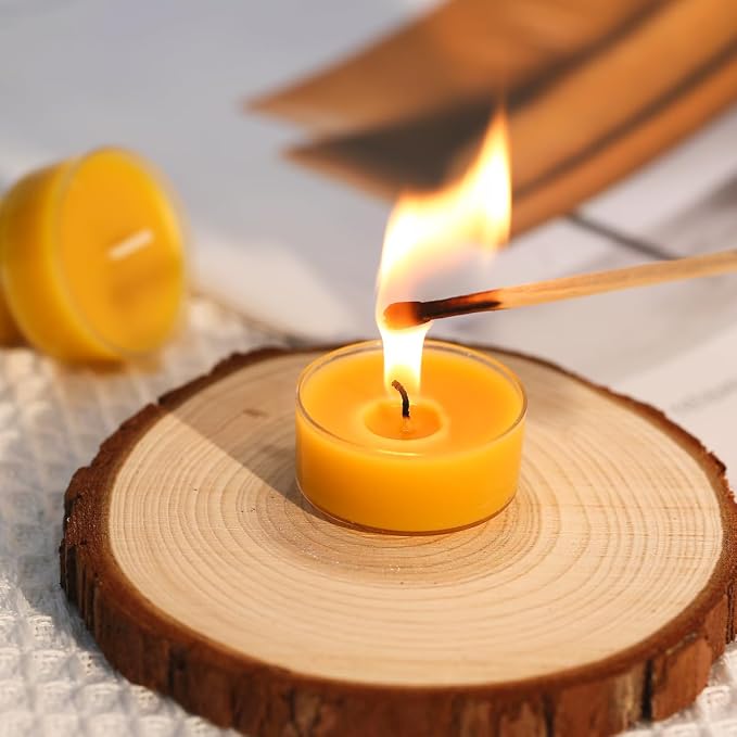 36 Packs Beeswax Tealight Candles- 4 Hour Burn Time Beeswax Candles Burn Evenly and Clean Bees Wax Candles Bulk Smokeless Beeswax Tea Lights for Relaxing Air Purification
