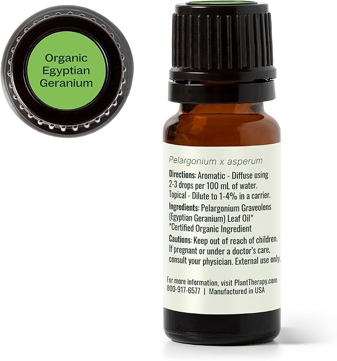 Plant Therapy Organic Egyptian Geranium Essential Oil 100% Pure, USDA Certified Organic, Undiluted, Natural Aromatherapy, Therapeutic Grade 10 mL (1/3 oz)