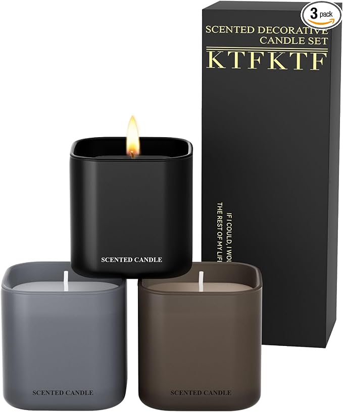 Men's Scented Candle Gift Set - 3 Pack Natural Soy Candles for Men,Teakwood, Sandalwood & Vanilla - Masculine Aromatherapy Gifts for Husband, Boyfriend, Dad & Father's Day