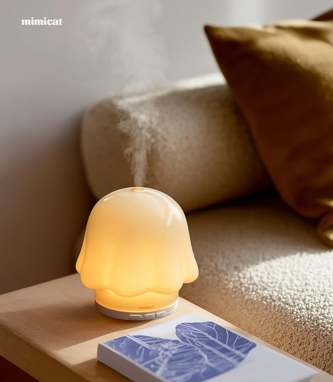 Essential Oil Diffuser for Home Glass: mimicat Timer 120ml Ultrasonic Cool Mist Aromatherapy Diffusers for Bedroom Office with Soft Night Light Cream White