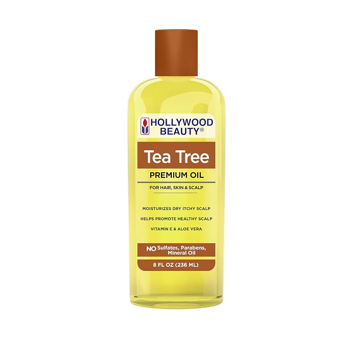Hollywood Beauty Tea Tree Oil for Hair, Scalp, and Skin, 8 fl oz - Moisturizes Dry, Itchy Scalp, Blended with Vitamin E & Aloe