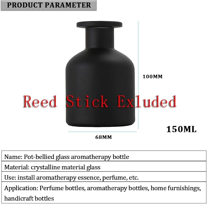 UPSTORE 150ml/5oz Matte Black Glass Diffuser Bottle - Aroma Bottles DIY Fragrance Accessories for Essential Oils - Replacement Aromatherapy Diffusers & Sticks