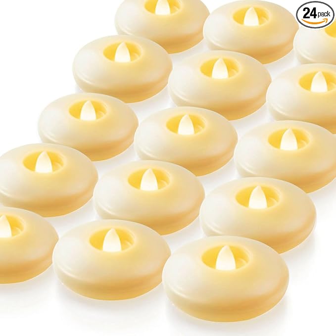 Homemory 24 Pack 3” Flameless Led Floating Candles, 200 Hour Battery Operated Flickering Waterproof Tealights for Cylinder Vases, Centerpieces at Wedding, Party, Pool, Holiday (Ivory Base)