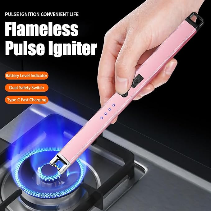 Candle Lighter Electric Arc Lighters for Candle, Long Neck Flameless & Windproof Rechargeable USB, Camping BBQ (Black)