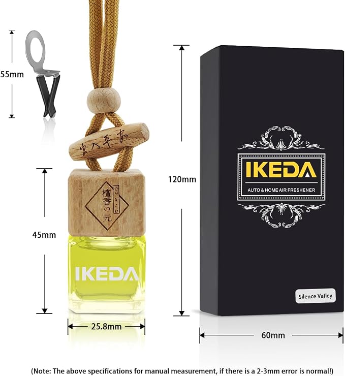 ikeda fragrance Car Air Freshener | Square Hanging Car Scent with Vent Clip Bottle | Long Lasting Fragrance | Essential Oil Diffuser | Odor Eliminator Deodorizer (Square-Pineapple)