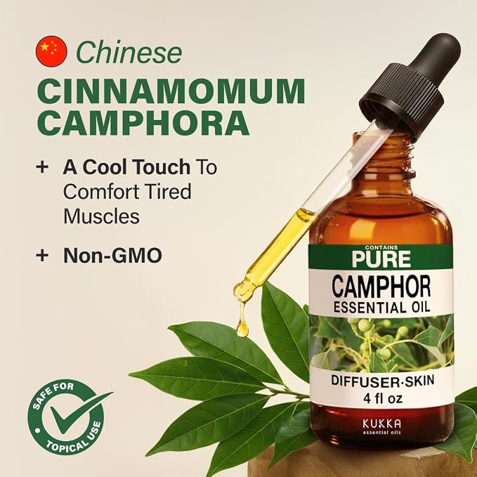 100% Pure Camphor Oil - 4 Fl Oz Camphor Essential Oil for Hair, Skin, Diffuser, Aromatherapy & DIY Soap Making Scent