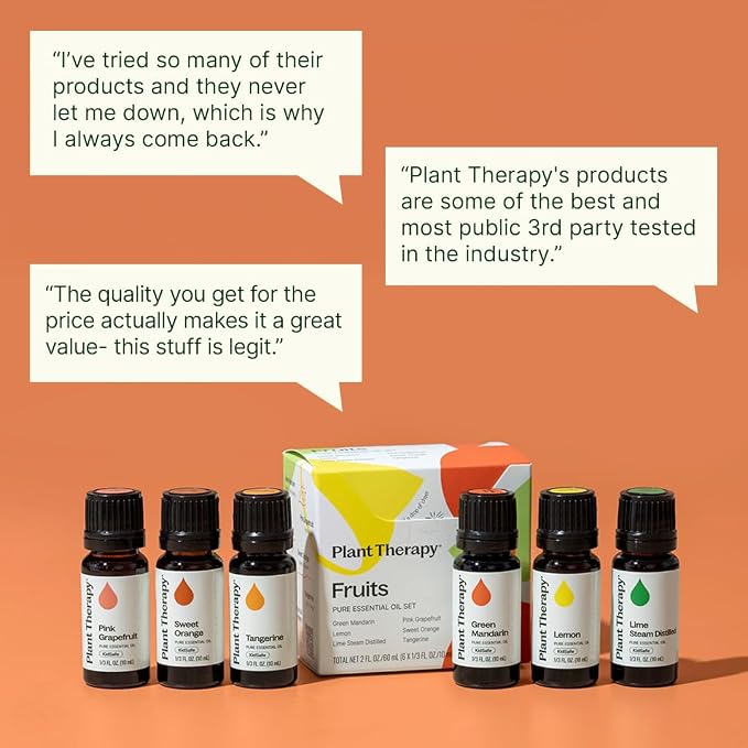 Plant Therapy Fruit Essential Oil Set - Grapefruit, Tangerine, Lemon, Mandarin, Lime, Orange Sweet Essential Oils, 100% Pure, Undiluted, for Diffusers & DIYs, 10 mL (1/3 oz) Each